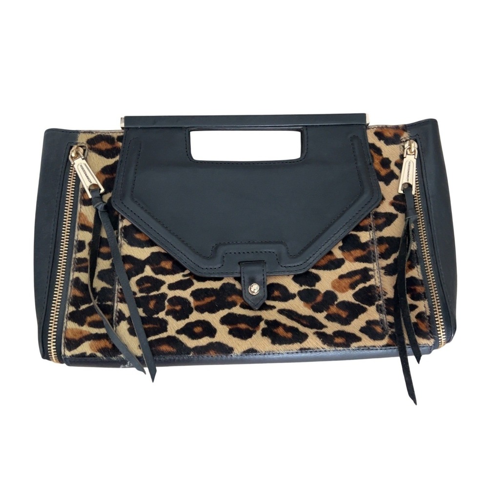 Rebecca Minkoff leopard print leather clutch with tassels